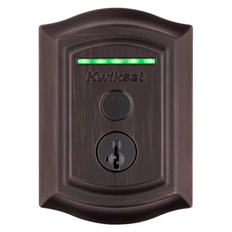 Kwikset Halo Touch Fingerprint Wi-Fi Enabled Smart Deadbolt Traditional Design Lock, Round Corner Adjustable 20 Minute Ul Latch And Round Corner Strike, Venetian Bronze