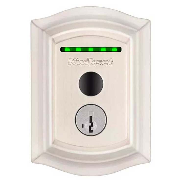 Kwikset Halo Touch Fingerprint Wi-Fi Enabled Smart Deadbolt Traditional Design Lock, Round Corner Adjustable 20 Minute Ul Latch And Round Corner Strike, Satin Nickel