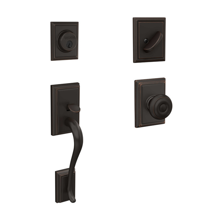 Schlage Residential F60 Addison Handleset/Entrance Georgian Knob Complete Lock Style Handleset, Inside Rose, Aged Bronze