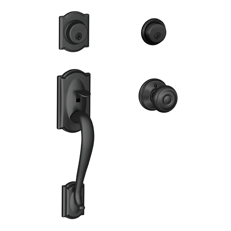 Schlage Residential F62 Camelot Double Cylinder Handleset With Georgian Entrance Knob Style, Matte Black