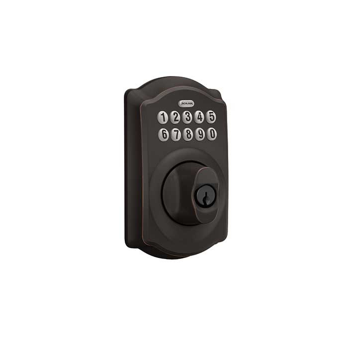 Schlage Residential BE365 Electronic Keypad Deadbolt, Camelot Trim, Aged Bronze