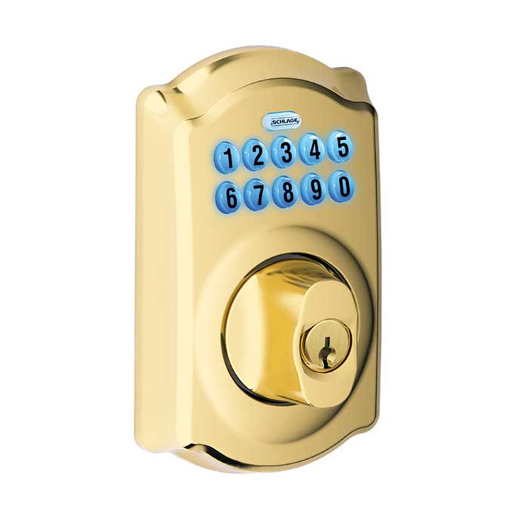 Schlage Residential BE365 Electronic Keypad Deadbolt, Camelot Trim, Lifetime Bright Brass
