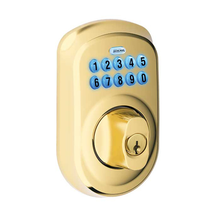 Schlage Residential BE365 Electronic Keypad Deadbolt, Plymouth Trim, Lifetime Bright Brass