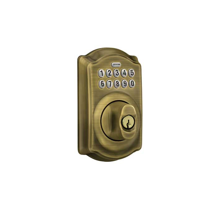 Schlage Residential BE365 Electronic Keypad Deadbolt, Camelot Trim, Antique Satin Brass Blackened
