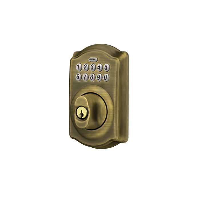 Schlage Residential BE365 Electronic Keypad Deadbolt, Camelot Trim, Antique Satin Brass Blackened