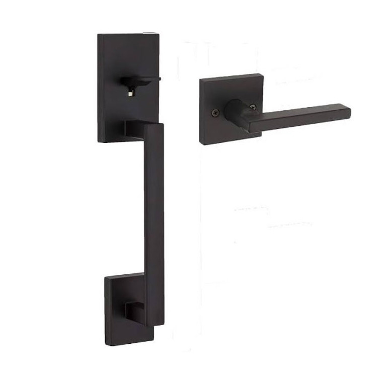 Kwikset San Clemente Handleset With Halifax Lever Exterior, Square Rose Interior (No Deadbolt), 6-Way Adjustable Latch, Round Corner Strike, Matte Black