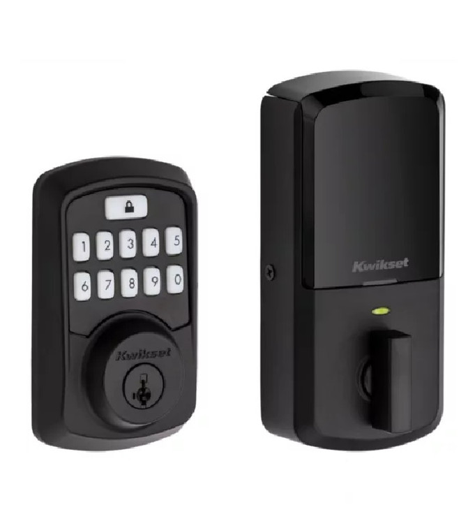 Kwikset Aura Touchscreen Electronic Deadbolt Bluetooth Enabled, Smatrkey, Round Corner Adjustable 20 Minute Ul Latch, Matte Black