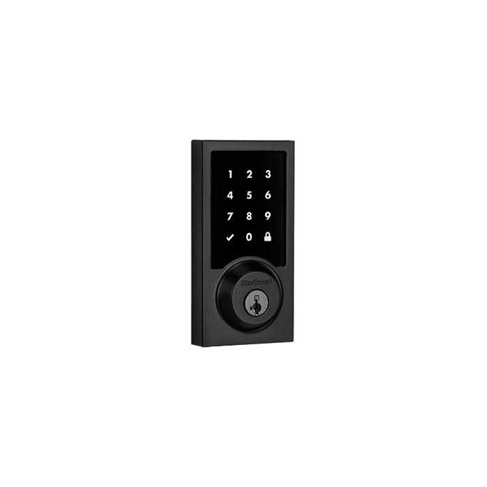 Kwikset Smartcode 916 Touchscreen Electronic Deadbolt Contemporary Smartkey With Home Connect, Round Corner Adjustable 20 Minute Ul Latch And Round Corner Strike, Matte Black