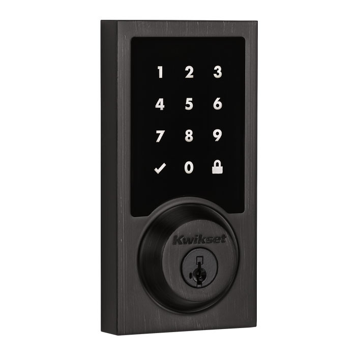 Kwikset Smartcode 916 Touchscreen Electronic Deadbolt Contemporary Smartkey With Home Connect, Round Corner Adjustable 20 Minute Ul Latch And Round Corner Strike, Venetian Bronze