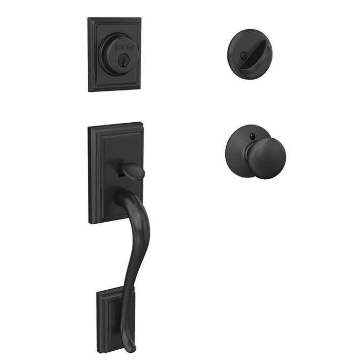 Schlage Residential F60 Addison Handleset/Entrance Plymouth Knob Complete Lock Style Handleset, Matte Black