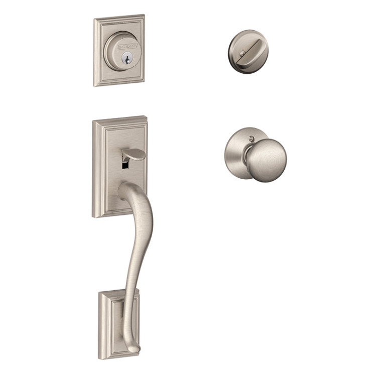 Schlage Residential F60 Addison Handleset/Entrance Plymouth Knob Complete Lock Style Handleset, Satin Nickel