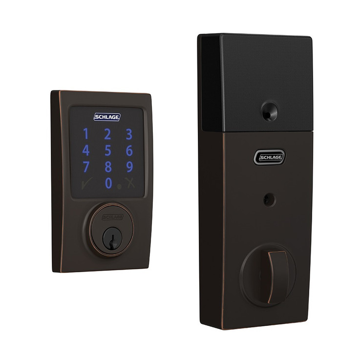 Schlage Residential BE468ZP Connect Deadbolt Touchscreen, Z-Wave Technology, No Alarm Function, Century Trim, Aged Bronze