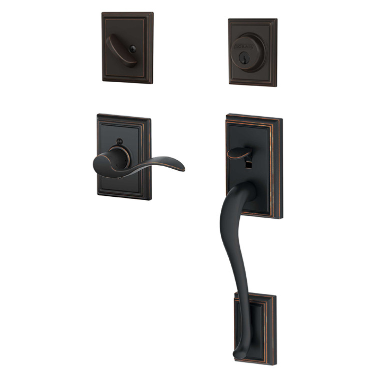 Schlage Residential F60 Addison Handleset/Entrance Accent Lever Complete Lock Style Handleset, Inside Rose, Right Hand, Aged Bronze