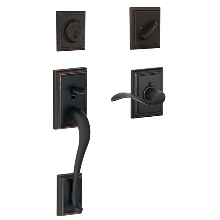 Schlage Residential F60 Addison Handleset/Entrance Accent Lever Complete Lock Style Handleset, Inside Rose, Left Hand, Aged Bronze