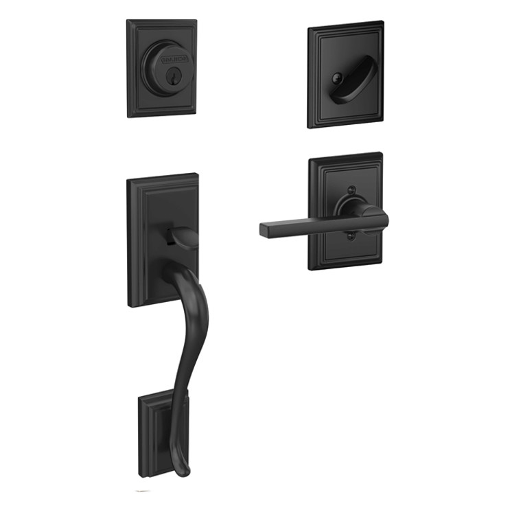Schlage Residential F60 Addison Handleset/Entrance Latitude Lever Complete Lock Style Handleset, Inside Rose, Matte Black