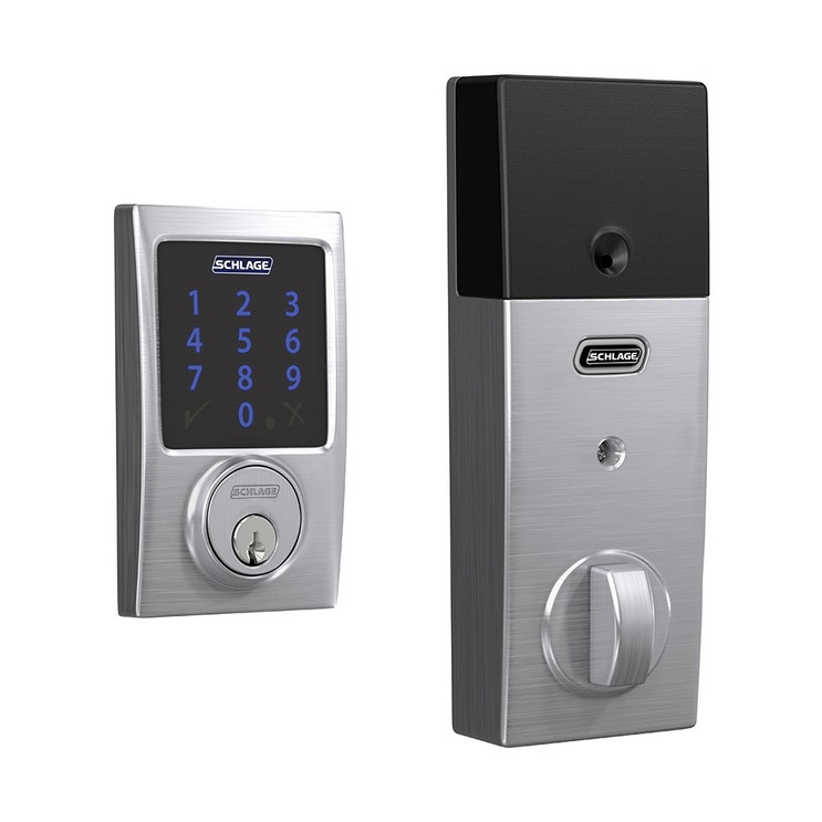 Schlage Residential BE469ZP Connect Deadbolt With Alarm Touchscreen, Z-Wave Plus Technology, Century Trim, Satin Chrome