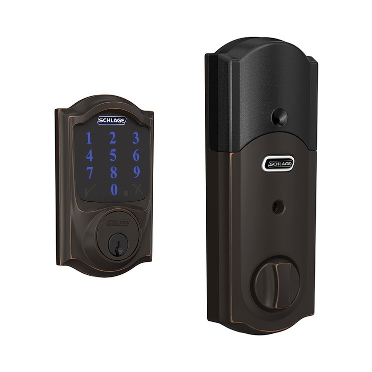 Schlage Residential BE469ZP Connect Deadbolt With Alarm Touchscreen, Z-Wave Plus Technology, Camelot Trim, Aged Bronze
