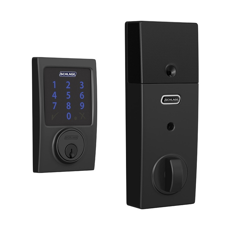 Schlage Residential BE469ZP Connect Deadbolt With Alarm Touchscreen, Z-Wave Plus Technology, Century Trim, Matte Black