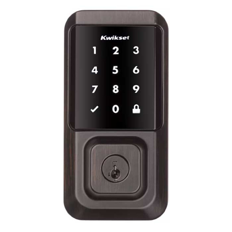 Kwikset Halo Wi-Fi Enabled 939 Touchscreen Deadbolt Electronic Smartkey With Round Corner Adjustable 20 Minute Ul Latch And Round Corner Strike, Venetian Bronze