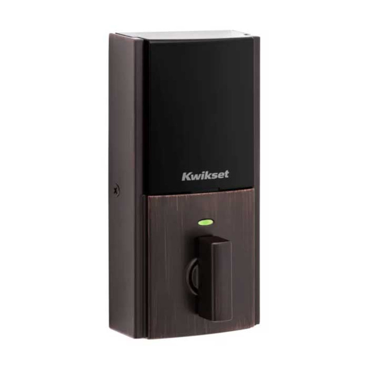 Kwikset Contemporary Push Button Electronic Deadbolt Smartkey, Z-Wave Wireless Protocol, Smartkey, Round Corner Adjustable 20 Minute Ul Latch, Round Corner Strike, Venetian Bronze