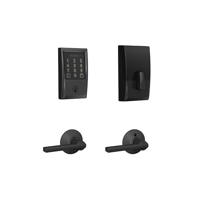 Schlage Residential Encode Smart Wifi Deadbolt With Handleset Century Exterior And Latitude Interior Lever, Matte Black