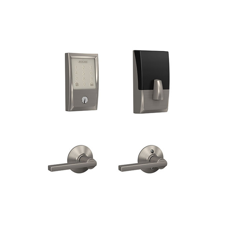 Schlage Residential Encode Smart Wifi Deadbolt With Handleset Century Exterior And Latitude Interior Lever, Satin Nickel