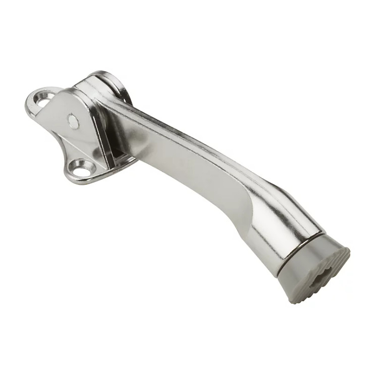 National Hardware Kickdown Door Stop, Ribbed Rubber Foot For Positive Holding, 4", Visual Pack, Catalog #V238, Satin Chrome