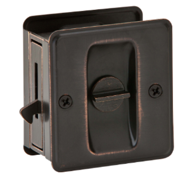 Ives Sliding Door Pull Privacy, For 1-3/8" To 1-1/2" S, 1/3/4" D X 2-1/4" H, Brass, B-/, Aged Bronze