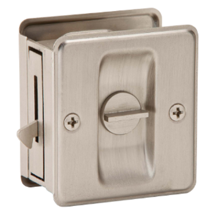 Ives Sliding Door Pull Privacy, For 1-3/8" To 1-1/2" S, 1/3/4" D X 2-1/4" H, Brass, /B, Satin Nickel