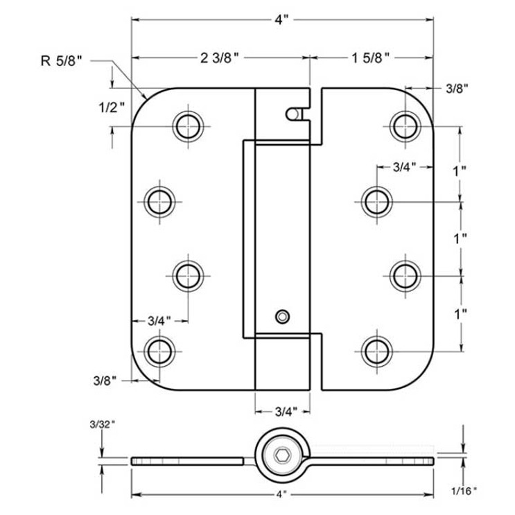 Deltana 4" X 4" X 5/8" Spring Hinge, Ul Listed Single Action, Round Corners, 0.097 Thickness, Oil Rubbed Dark Bronze
