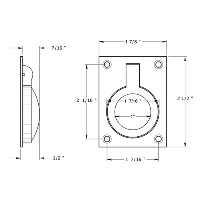 Deltana Flush Ring Pull, 2-1/2 X 1-7/8", Solid Brass, Bright Polished Chrome