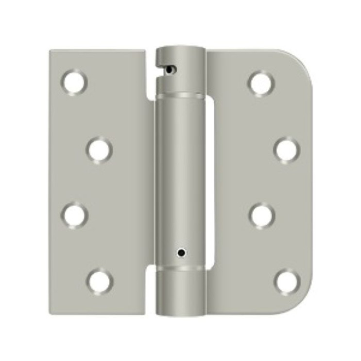 Deltana 4" X 4" X 5/8" Spring Hinge, Ul Listed Single Action, Round Corner Square Corner, 0.097 Thickness, Right Hand, Satin Nickel