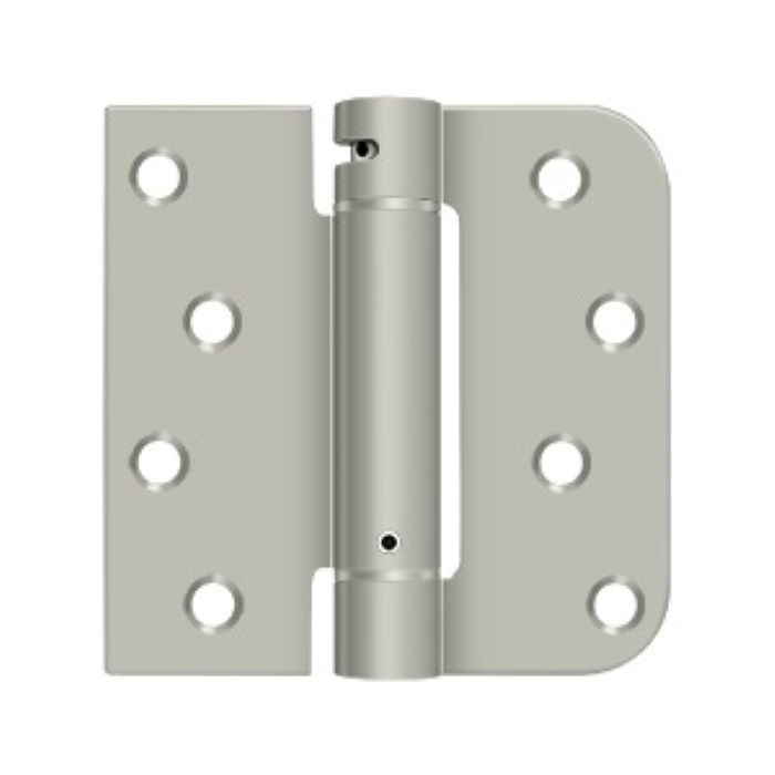 Deltana 4" X 4" X 5/8" Spring Hinge, Ul Listed Single Action, Round Corner Square Corner, 0.097 Thickness, Right Hand, Satin Nickel
