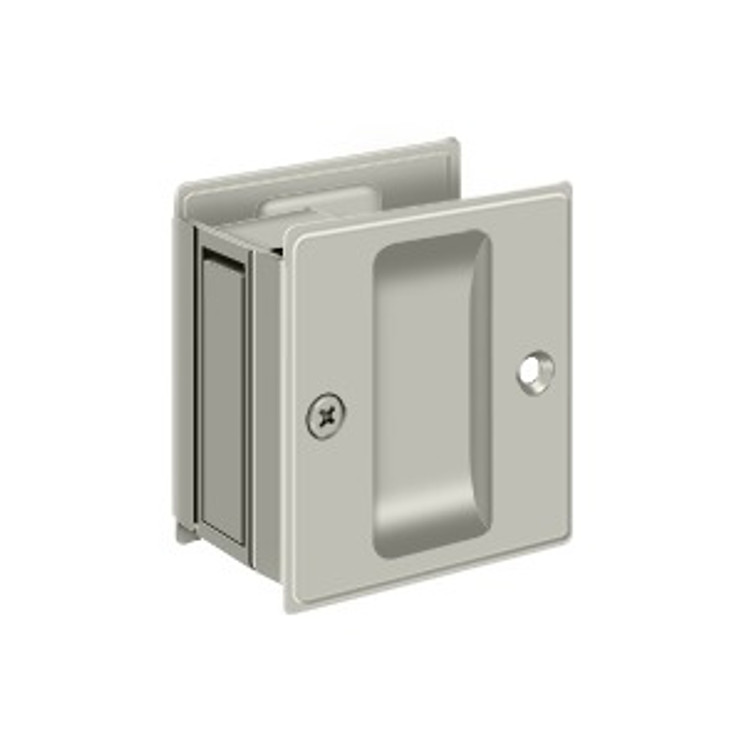 Deltana Pocket Door Lock-Passage, 2-1/2" X 2-3/4", 1-3/8" Thickness, Satin Nickel
