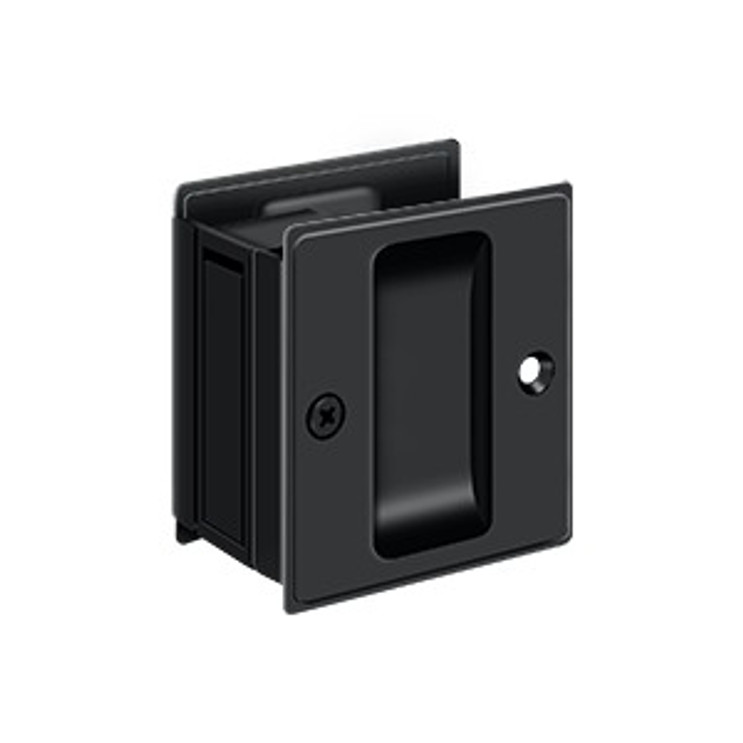 Deltana Pocket Door Lock-Passage, 2-1/2" X 2-3/4", 1-3/8" Thickness, Matte Black