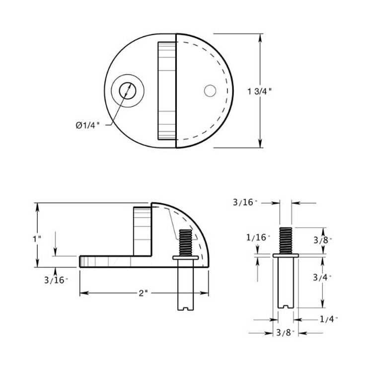 Deltana Low Profile Floor Dome Stop Door, Solid Brass, Solid Brass, Matte Black