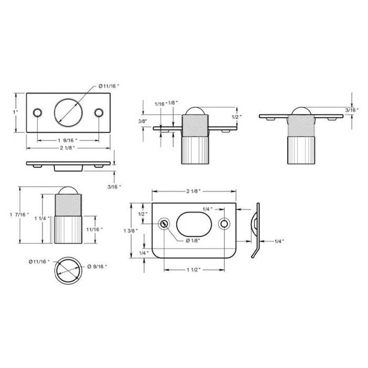 Deltana Ball Catch, Square Corner, 2-1/8" Size With 2-1/8" Strike, Satin Nickel