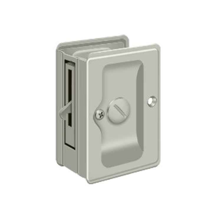 Deltana Pocket Door Lock-Privacy Hd, Adjustable, 3-1/4" X 2-1/4", Adjustable 1-3/8" To 1-3/4" Thickness, Satin Nickel