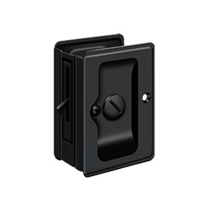 Deltana Pocket Door Lock-Privacy Hd, Adjustable, 3-1/4" X 2-1/4", Adjustable 1-3/8" To 1-3/4" Thickness, Painted, Matte Black