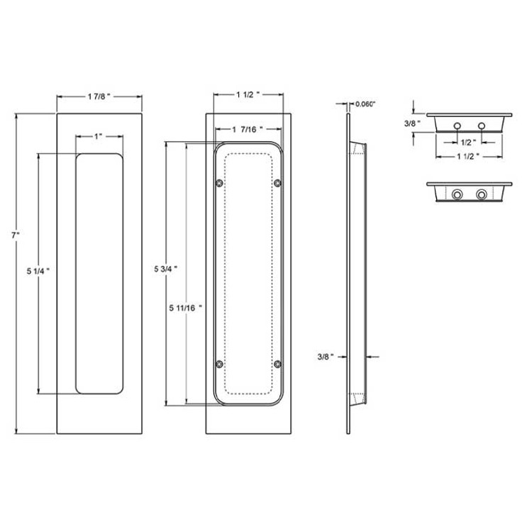 Deltana Flush Pull Large, 7" X 1-7/8" X 3/8", Bright Polished Chrome