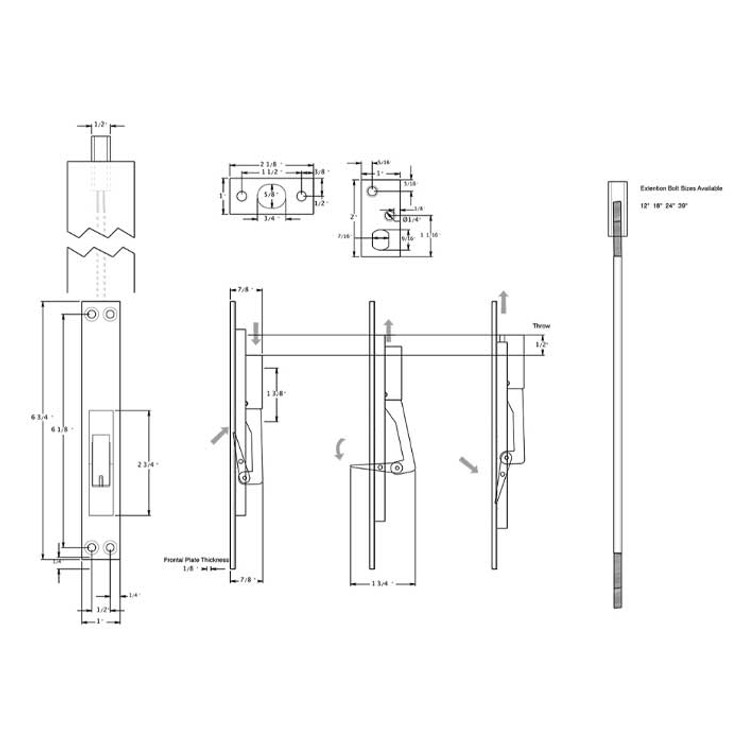Deltana 12" Extension Flush Bolt, Solid Brass, Painted, Matte Black