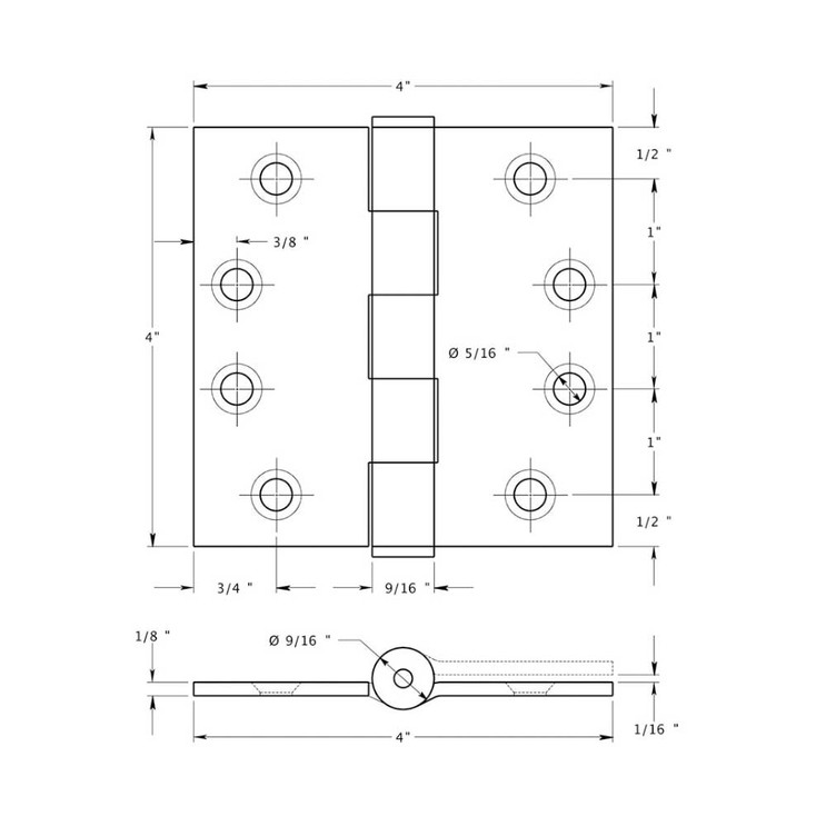 Deltana 4" X 4" Square Corner Hinge, Satin Stainless Steel