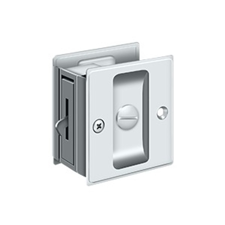 Deltana Pocket Door Lock-Privacy, 2-1/2" X 2-3/4", 1-3/8" Thickness, Bright Polished Chrome