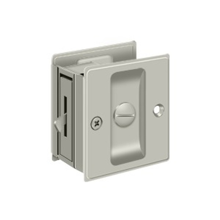 Deltana Pocket Door Lock-Privacy, 2-1/2" X 2-3/4", 1-3/8" Thickness, Satin Nickel