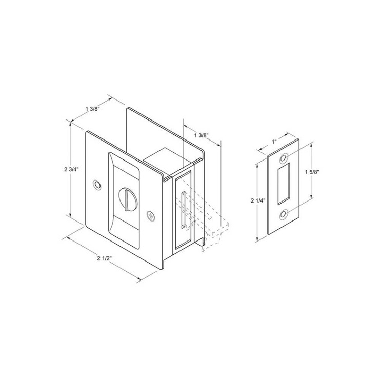 Deltana Pocket Door Lock-Privacy, 2-1/2" X 2-3/4", 1-3/8" Thickness, Satin Nickel