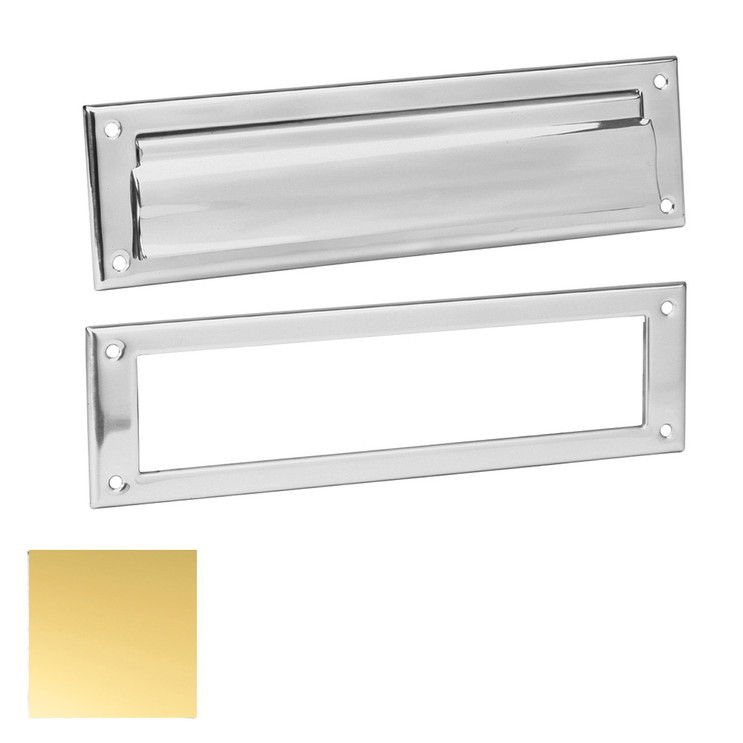 Ives Letter Box Plate Spring Loaded Front, Open Back, 11" X 2" Opening, Material, /B3, Bright Polished Brass