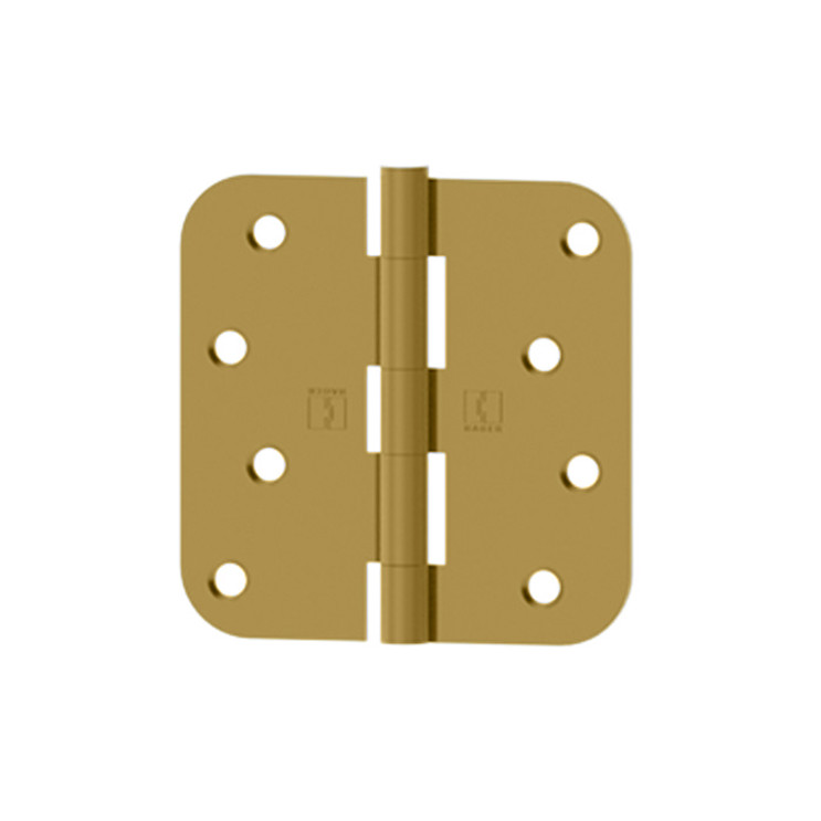 Hager Full Mortise Residential Hinge 5/8" Radius Corner Plain Bearing 4" X 4", Bright Polished Brass