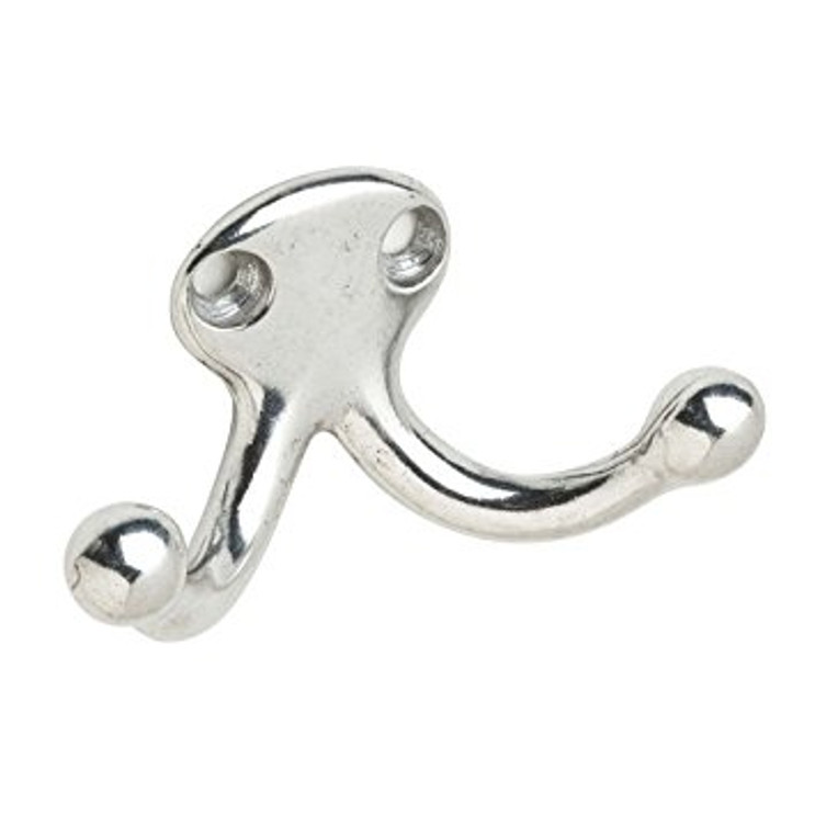 Ives Double Wardrobe Hook, Base: 1-1/16" High X 1-3/16" Wide, Projection: 1-3/32", Cast, /A92 Coat, Clear Coated Aluminum