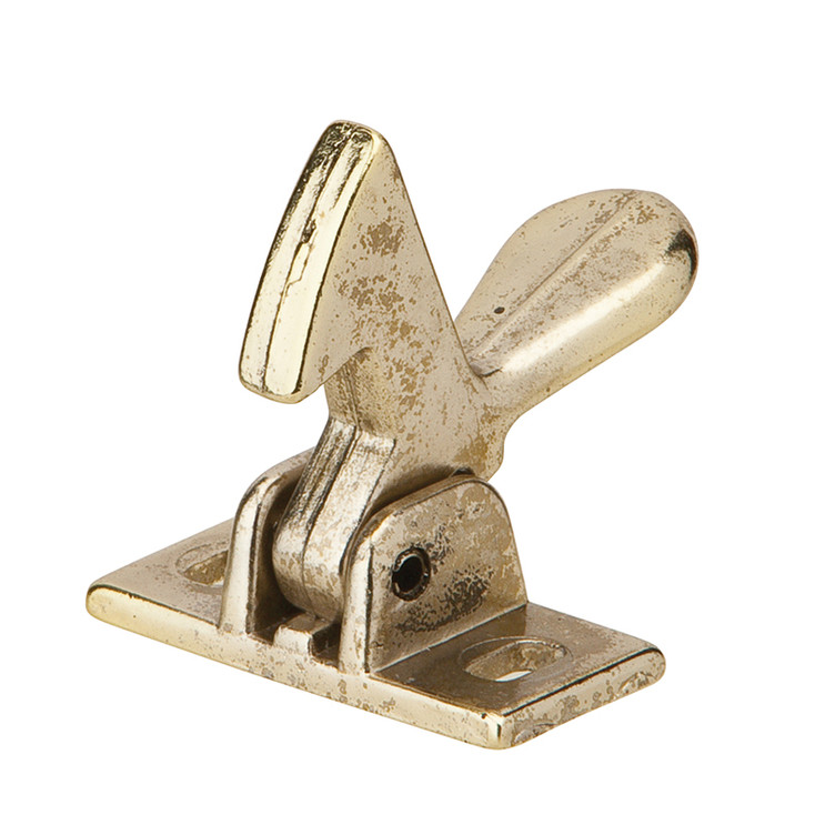 Ives Elbow Catch, Plate: 1-3/8" High X 5/8" Wide, Strike: 13/16" High X 5/8" Wide, Cast Aluminum, /A3, Bright Brass Plated
