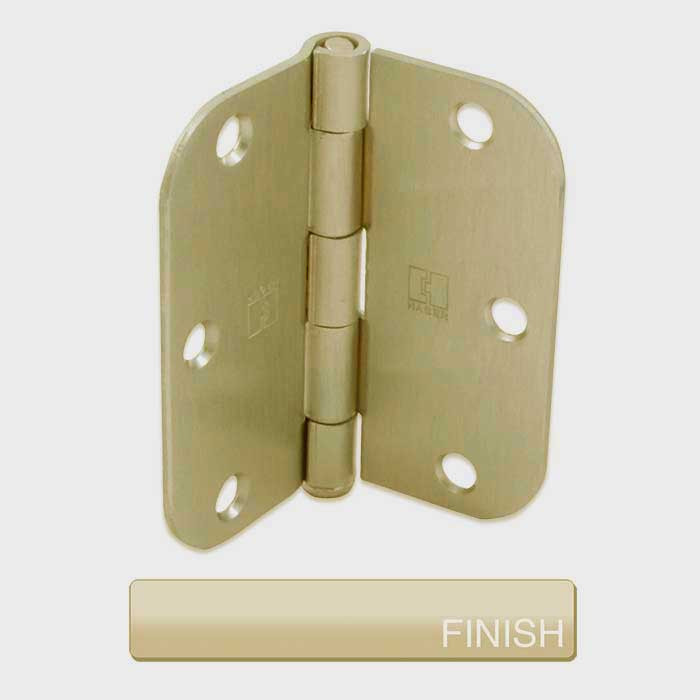 Hager Full Mortise Residential Hinge 5/8" Radius Corner Plain Bearing Steel 3-1/2" X 3-1/2", Satin Brass